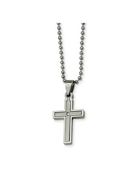Saris and Things Stainless Steel Polished & Laser Cut Cross Pendant Necklace 22in 